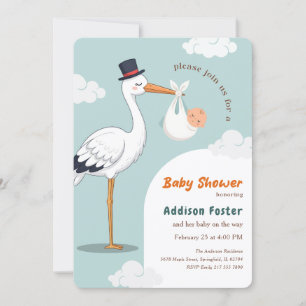 Modern Classic Special Delivery Stork Baby Shower Invitation
