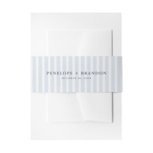 Modern Classic Stripes Dusty Blue Vintage Wedding Invitation Belly Band