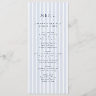 Modern Classic Stripes Dusty Blue Vintage Wedding Menu