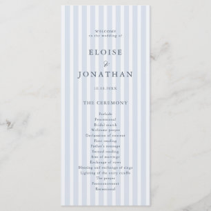 Modern Classic Stripes Dusty Blue Vintage Wedding Programme
