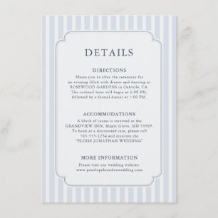 Modern Classic Stripes Dusty Blue Wedding Details Enclosure Card