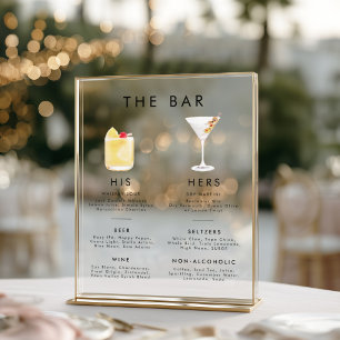 Modern Classic Style Signature Drinks Bar Menu Acrylic Sign
