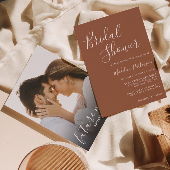 Modern Classic Terracotta with Photo Bridal Shower Invitation (Creator Uploaded)