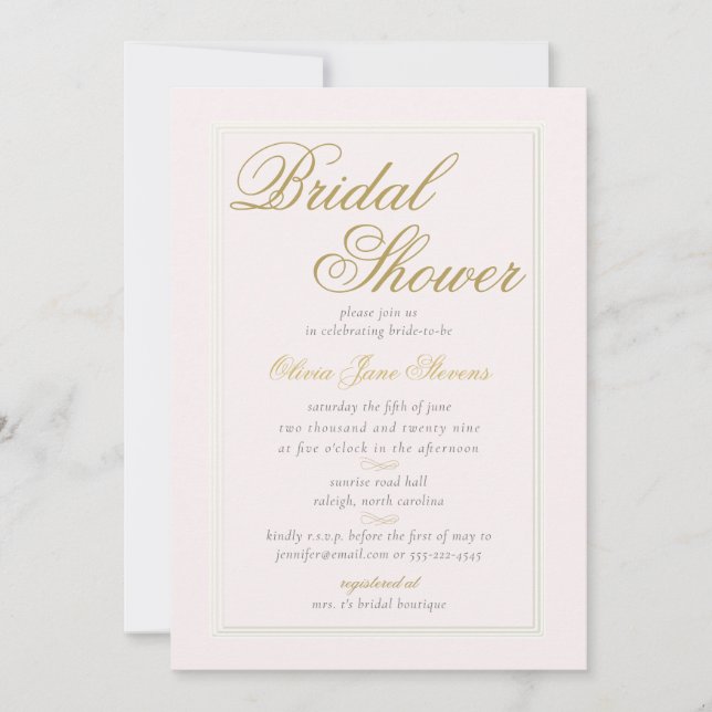 Modern Classic Triple Frame Blush Bridal Shower Invitation (Front)
