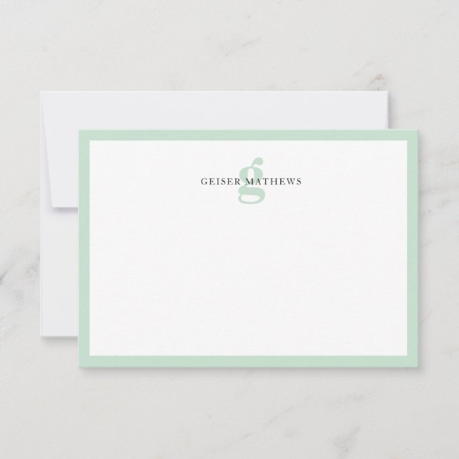 Modern Classic Typographic Green Monogram Card (Front)