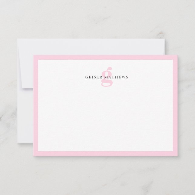 Modern Classic Typographic Light Pink Monogram Card (Front)