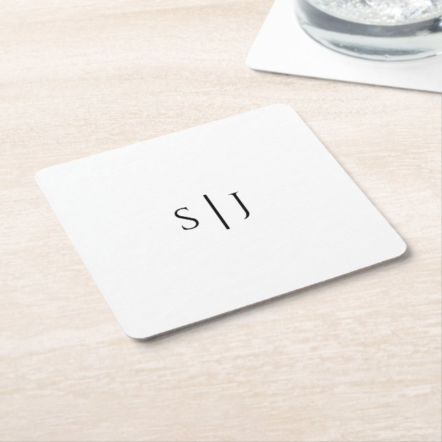 Modern Classic Wedding Monogram Square Paper Coaster (Angled)