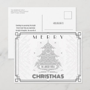 Modern Classic White Geometric Christmas Tree Holiday Postcard