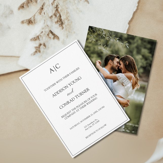 Modern Classic White Monogram Photo Wedding Invitation (Creator Uploaded)