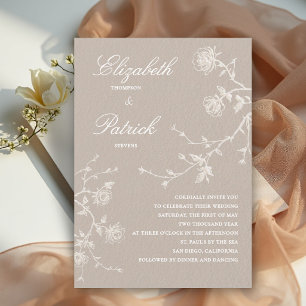 Modern Classic Wild Roses Garden Linen Wedding Invitation