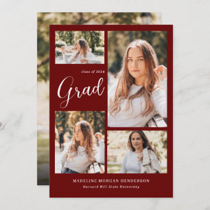 Modern Classy 5 Photo Collage Burgundy Graduation Announcement