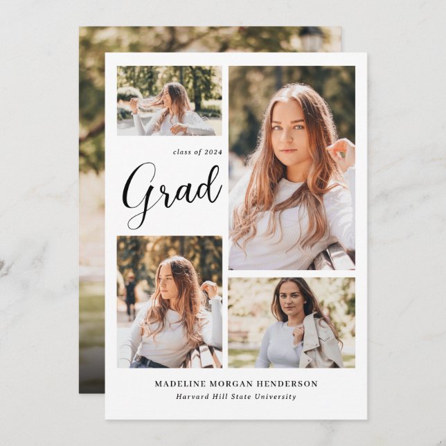 Modern Classy 5 Photo Collage Graduation Announcement (Front/Back)