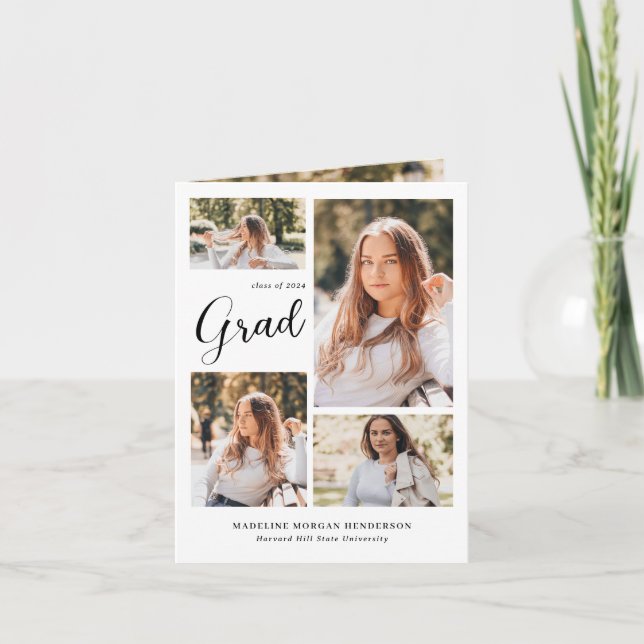 Modern Classy 5 Photo Collage Graduation Folded Announcement (Front)