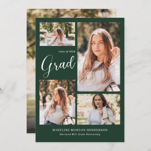 Modern Classy 5 Photo Collage Green Graduation Announcement