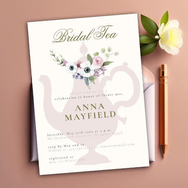 Modern Classy Anemone Floral Boho Bridal Tea Party Invitation (Creator Uploaded)