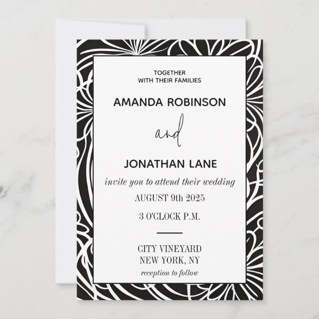 Modern Classy Black and White Wedding Invitation (Front)
