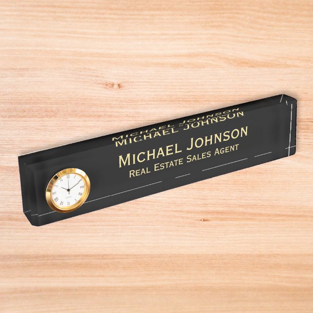 Modern Classy Black Gold Business Office Title DIY Nameplate (Modern Classy Black Gold Business Office Title DIY Desk Name Plate)