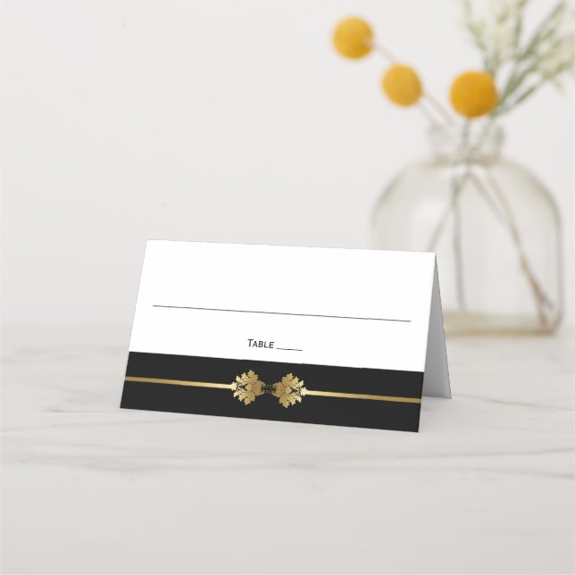 Modern Classy Black Gold Wedding Place Card (Front)