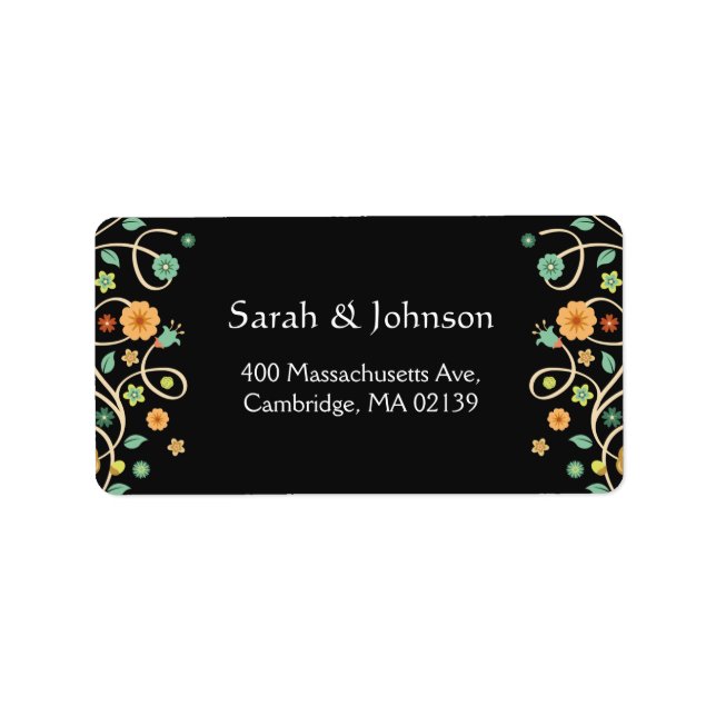 Modern Classy Black Stylish Nature Swirl Floral Label (Front)