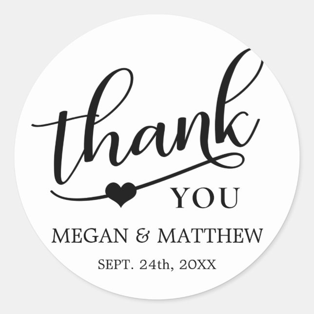 Modern Classy Black & White Wedding Thank You Classic Round Sticker (Front)