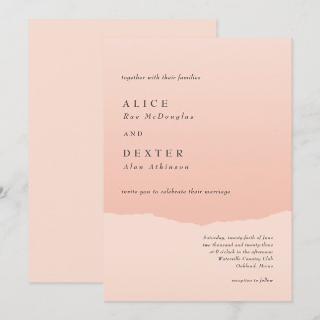 Modern Classy Blush Gradient Wedding Invitation (Front/Back)
