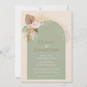 Modern Classy Boho Rustic Beige Mint Wedding Invitation