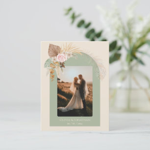 Modern Classy Boho Rustic Beige Mint Wedding Postcard