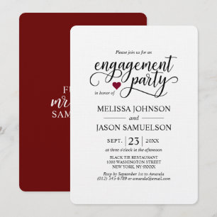 Modern Classy Burgundy Heart Engagement Party Invitation