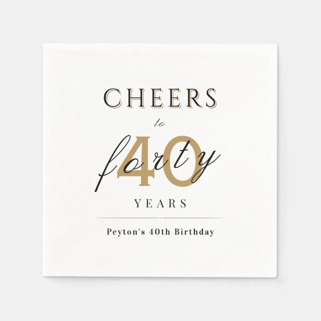 Modern classy cheers to 40 years birthday party napkin (Front)