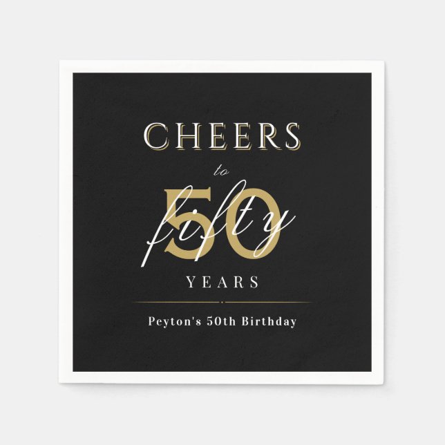 Modern classy cheers to 50 years birthday party napkin (Front)
