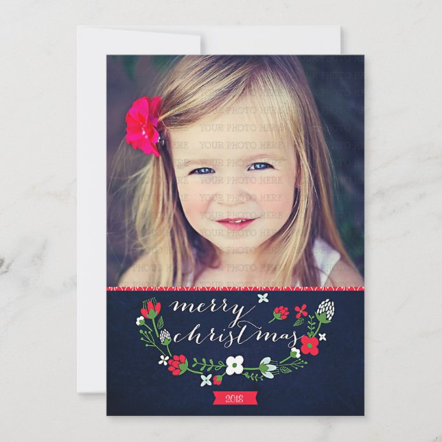Modern Classy Chevron Merry Christmas Photo Card (Front)