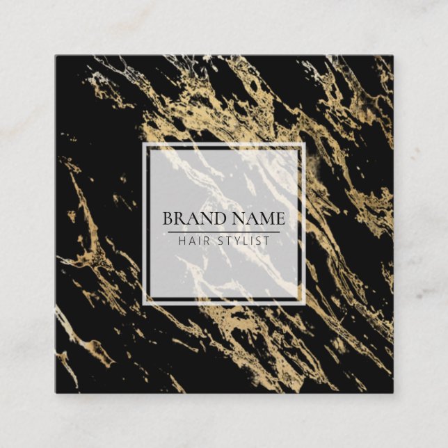 modern classy chic black gold marble square square business card (Front)