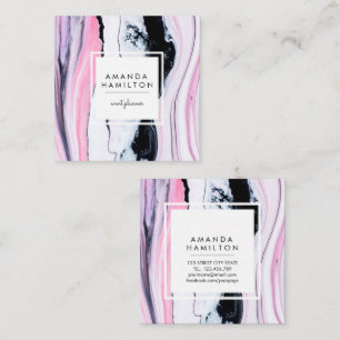 Modern Classy ELEGANT Black PINK WHITE MARBLE Square Business Card