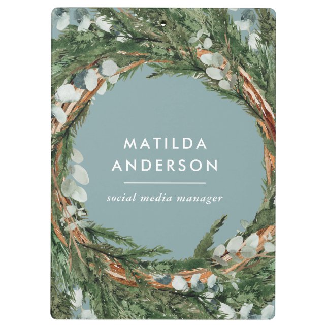 Modern classy elegant eucalyptus botanical wreath clipboard (Back)