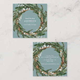 Modern classy elegant eucalyptus botanical wreath square business card