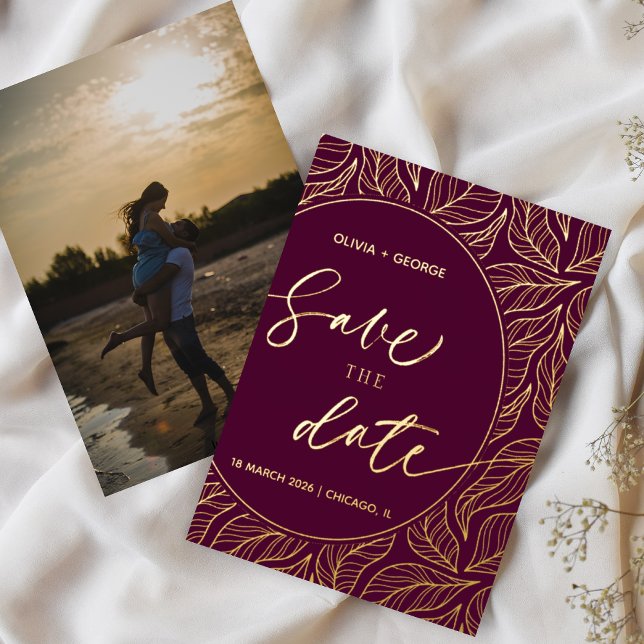 Modern Classy Elegant Leaves Photo Save the Date (Creator Uploaded)