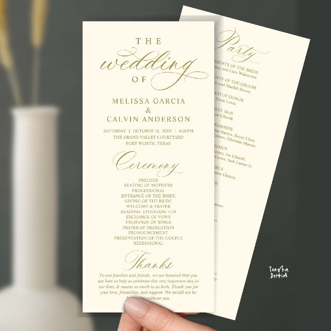 Modern Classy Elegant Wedding Ceremony Programme (Modern Classy Elegant Wedding Ceremony Program card yellow gold)