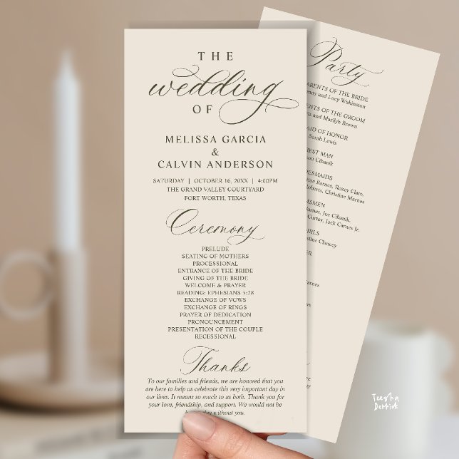Modern Classy Elegant Wedding Ceremony Programme (Modern Classy Elegant Wedding Ceremony Program card cream grey)