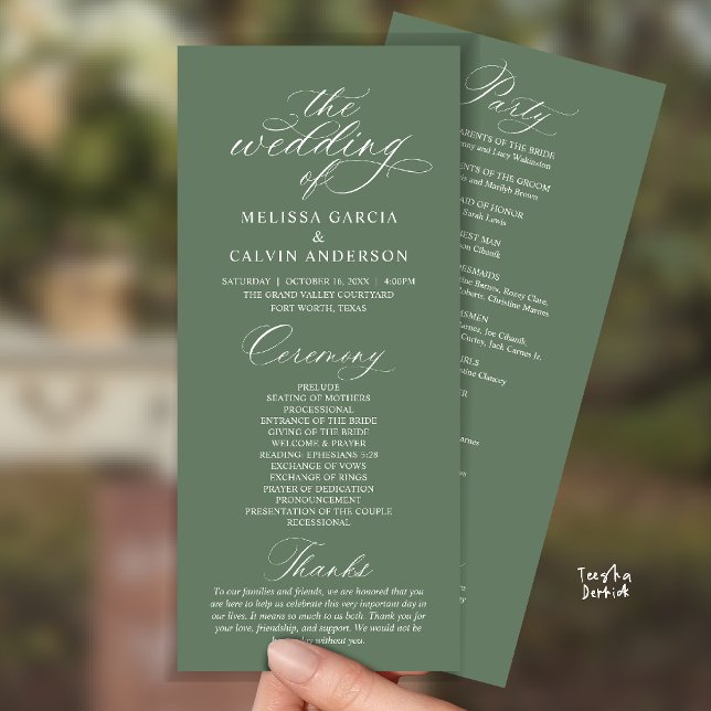 Modern Classy Elegant Wedding Ceremony Programme (Modern Classy Elegant Romantic Wedding Ceremony Program Card in Sage Green)