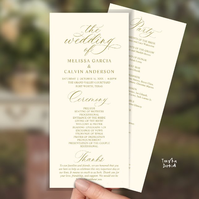 Modern Classy Elegant Wedding Ceremony Programme (Modern Classy Elegant Romantic Wedding Ceremony Program Card in yellow gold)