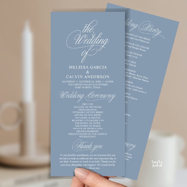 Modern Classy Elegant Wedding Ceremony Programme (Modern Classy Elegant Wedding Ceremony Program Card in Dusty Blue)