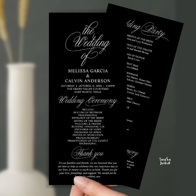 Modern Classy Elegant Wedding Ceremony Programme (Modern Classy Elegant Wedding Ceremony Program Card in Black and White)