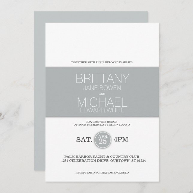 Modern Classy Glacier Grey Wedding Invitation (Front/Back)