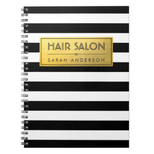 Modern Classy Gold Label and Black White Stripes Notebook