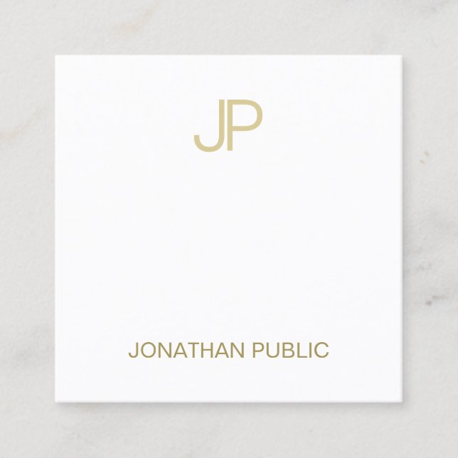 Modern Classy Gold Monogram Simple Cool Plain Luxe Square Business Card (Front)