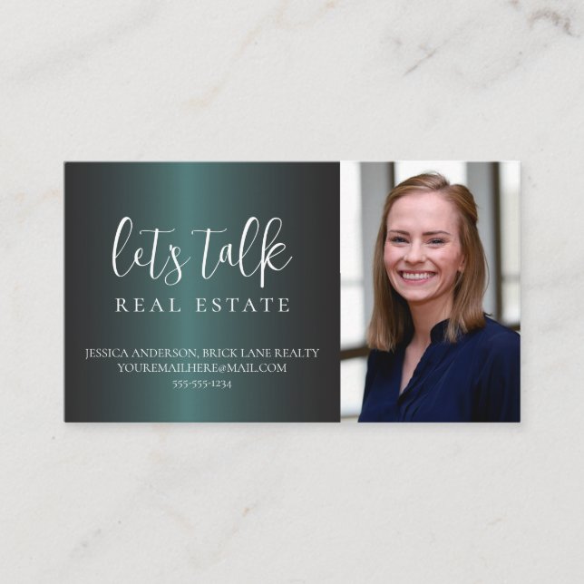 Modern Classy Green Metallic Foil Real Estate Business Card (Front)