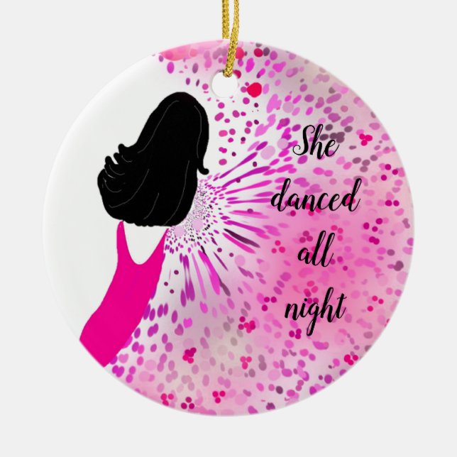 Modern Classy Lady in Pink Ceramic Tree Decoration (Front)