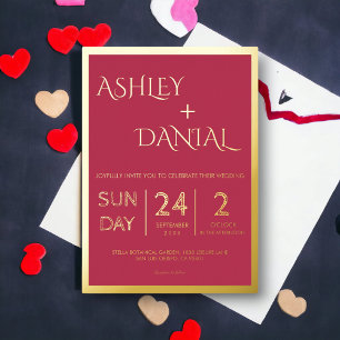 Modern Classy Magenta Gold Script Framed Wedding F