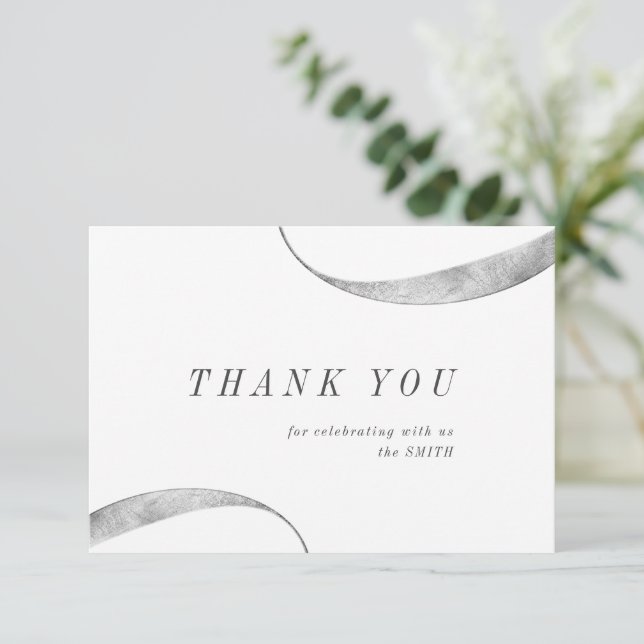 Modern classy minimalist faux silver foil thank you card (Standing Front)