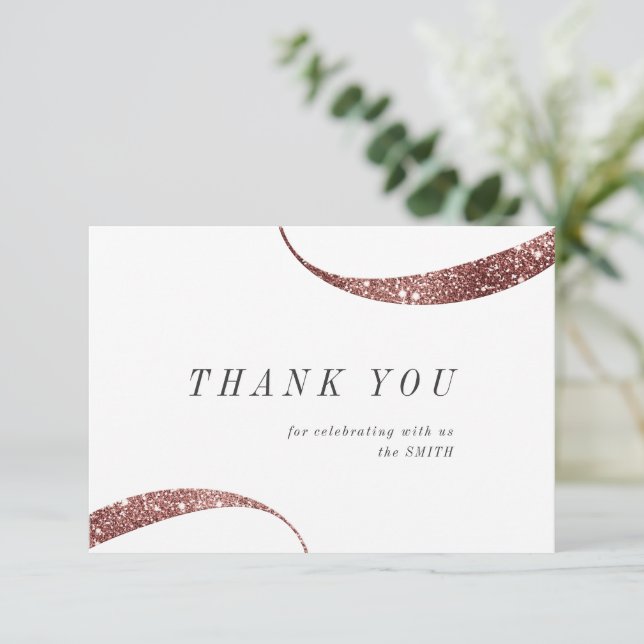 Modern classy minimalist rose gold glitter thank you card (Standing Front)